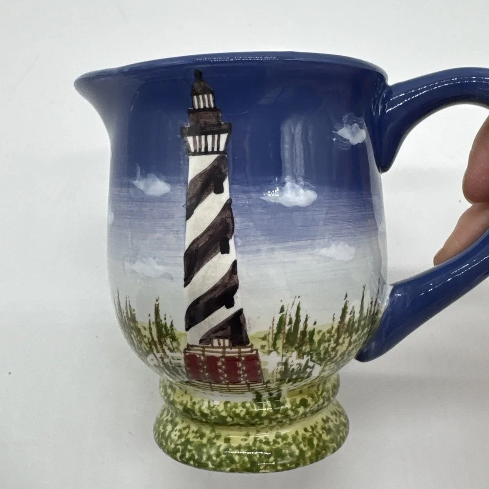 Distinctively Lefton Vintage Hand Painted Sugar & Creamer Lighthouse Coastal